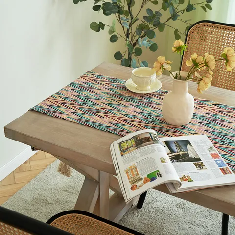 American Bohemian Jacquard Table Runner With Tassels Polyester Cotton Blend Floral Geometric Rectangular Tablecloth For Dining Table Home Decor