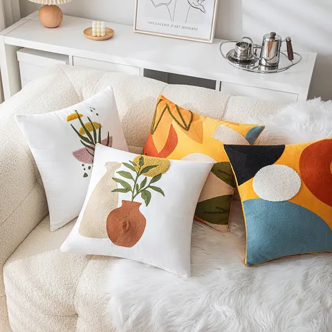 Abstract Minimalistisch Geometrisch Kleurblok Geborduurde Kussenhoes Noords Ins-Stijl Getuft Kussenhoes Voor Sofa Kantoor Decor