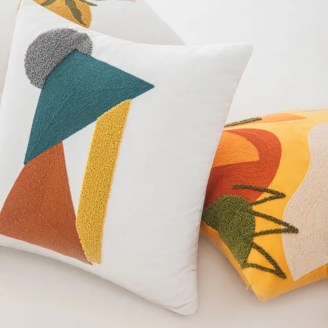 Abstract Minimalistisch Geometrisch Kleurblok Geborduurde Kussenhoes Noords Ins-Stijl Getuft Kussenhoes Voor Sofa Kantoor Decor