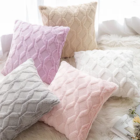 Ins Style Rhombic Embroidered Plush Pillowcase Solid Color Soft Throw Pillow Cover For Sofa Bedroom Office Decorative Cushion Cover