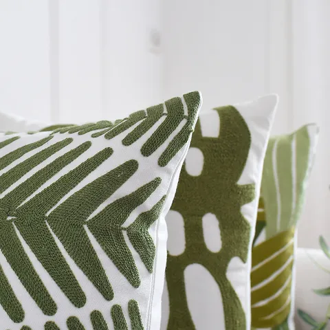 Katoen Borduurwerk Plantenpatroon Kussensloop Nordic Style Tropisch Blad Kussenhoes Voor Bank Woonkamer Huisdecoratie Landelijk Accessoire