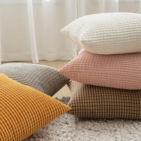 Nordisches Maiskorn Textur Bestickt Plüsch Kissenbezug Einfarbig Weich Dekorativ Kissenbezug Für Sofa Bett Ohne Einsatz