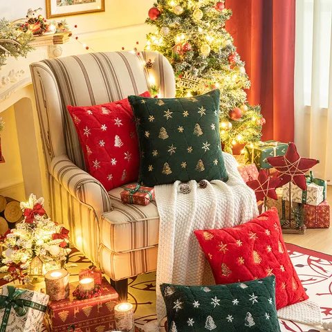 Christmas Sequin Embroidery Pillowcase Plush Snowflake Christmas Tree Decorative Cushion Cover For Home Sofa Party Gift