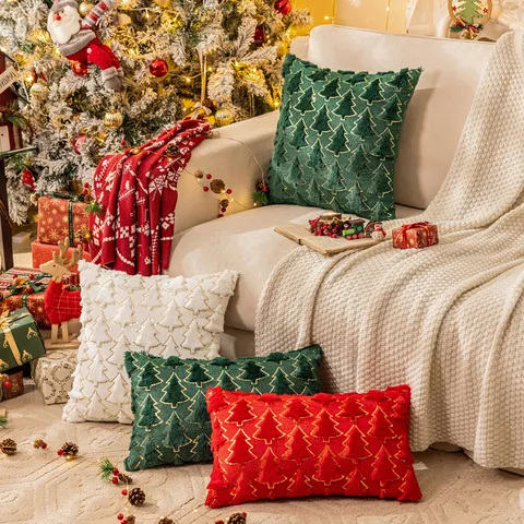 Weihnachten Pailletten Plüsch Kissenbezug Baum Bestickt Dekokissenbezug Für Sofa Wohnzimmer Feiertag Zuhause Deko Ohne Füllung