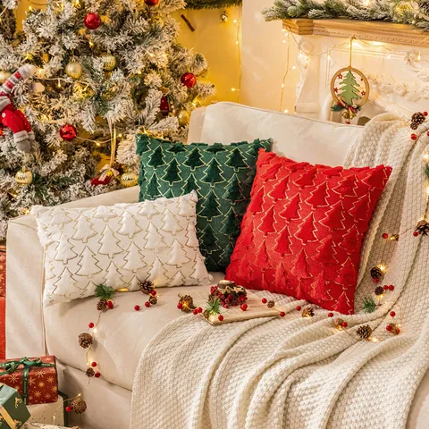 Weihnachten Pailletten Plüsch Kissenbezug Baum Bestickt Dekokissenbezug Für Sofa Wohnzimmer Feiertag Zuhause Deko Ohne Füllung