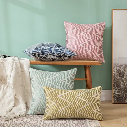 Japanischer Stil Baumwolle Leinen Wellenmuster Kissenbezug Geometrischer Dekokissenbezug Für Sofa Büro Ohne Kissenfüllung