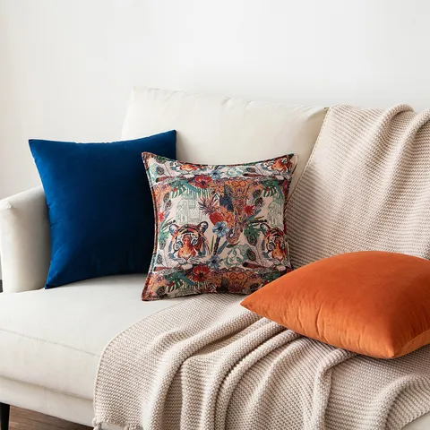 Vintage Tiger Jacquard Cushion Cover Retro Animal Floral Pattern Decorative Throw Pillowcase For Sofa Couch Bedroom Home Decor