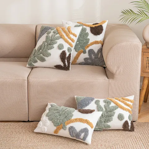 Bohemian Tufted Cushion Cover Nordic Moroccan Style Cotton Throw Pillow Case Leaf Geometric Tufted Decor For Sofa Living Room