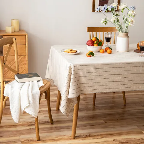 Tovaglia Rettangolare a Righe in Cotone e Lino Stile Giapponese Copri Tavolo Minimalista per Decorazione Cucina Casa Tovaglia Antipolvere