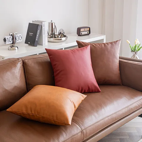 Funda de Almohada de Cuero Artificial con Grano de Lichi de Lujo Impermeable Funda de Cojín Cuadrada Rectangular Sofá