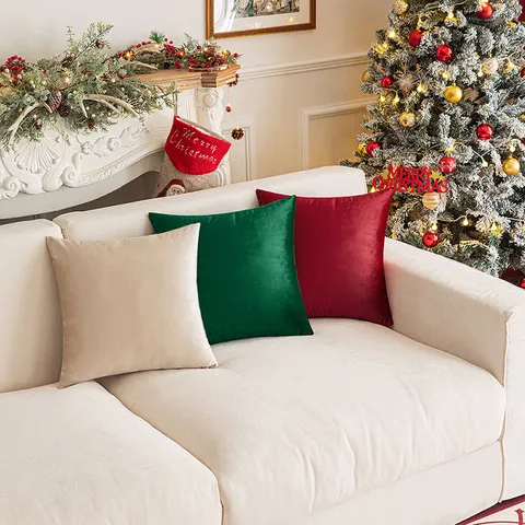 Housses de Coussin Décoratives en Velours Doux Nordique Taies d'Oreiller Carrées de Couleur Unie avec Fermeture Éclair Invisible pour Canapé Chambre Noël