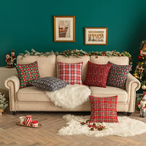 Weihnachten Schneeflocke Karo Kissenbezug Dekorativer Schottenkaro Kissenhülle Für Sofa Bett Feiertag Party Deko Ohne Füllung