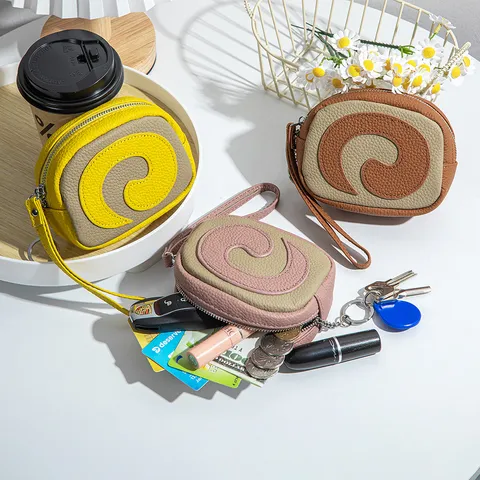 Kreative Schweizer Rollenform Echtes Leder Münzbörse Damen Kopfschicht Rindsleder Kleine Handgelenktasche Schlüssel Lippenstift Tasche