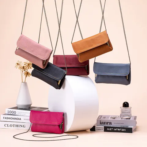 Bolso de Hombro Cruzado para Mujer de Cuero de Vaca de Moda Gran Capacidad con Cadena Multifuncional