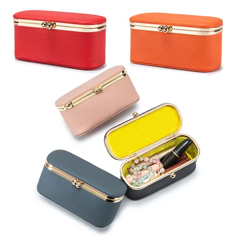 Rindsleder Mini Klippverschluss Schmuckschatulle Lippenstift Aufbewahrungsbox Tragbare Münzbörse Kosmetiktasche Für Damen Reise Schmuck-Organizer