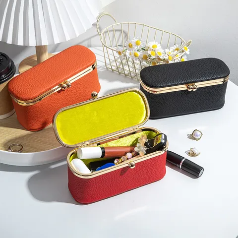 Rindsleder Mini Klippverschluss Schmuckschatulle Lippenstift Aufbewahrungsbox Tragbare Münzbörse Kosmetiktasche Für Damen Reise Schmuck-Organizer