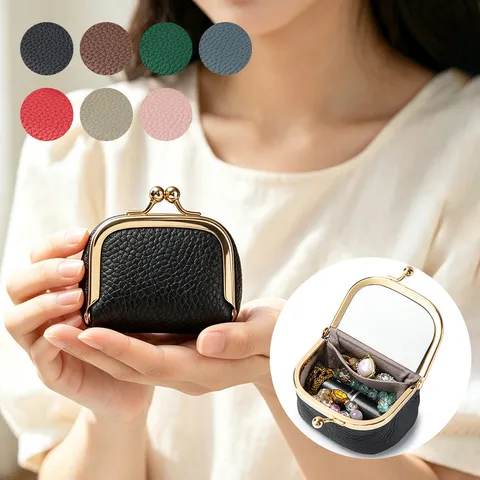 Mini-Schmuckkästchen Aus Echtem Kopfschicht-Rindsleder Tragbares Reise-Schmucketui Mit Integriertem Spiegel Kleiner Lippenstift-Organizer Litschikorn-Beutel Für Ringe Ohrringe