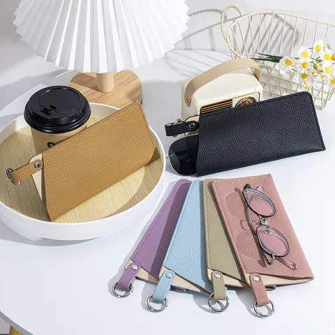Top Grain Cowhide Slim Glasses Bag Portable Sunglasses Protector With Hanging Buckle Minimalist Eyewear Case For Women