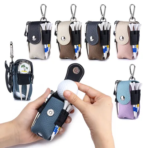 Echtes Leder Golfballtasche Tragbare Hüfttasche Mit Gürtelclip Magnetschnalle Kontrastfarbe Outdoor Sport Zubehör Aufbewahrungstasche