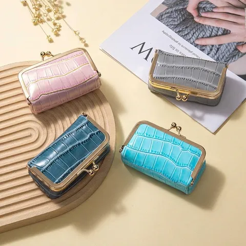 Echtleder Krokodilmuster Lippenstift Tasche Multifunktionale Schmuck Aufbewahrungsbox Spiegel Tragbare Rindsleder Kussverschluss Beutel Damen