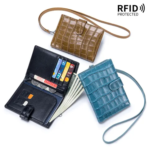 Top Layer Cowhide Crocodile Pattern Passport Holder RFID Blocking Travel Wallet Neck Hanging Ticket Clip Fashion Large Capacity Genuine Leather Card Organizer