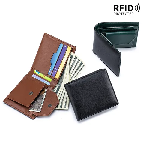 Herren Kurz-Bifold Brieftasche Aus Echtem Rindsleder RFID-Schutz Business-Geldbeutel Mit Münzfach Mehrere Kartenfächer Schlanker Geldbeutel
