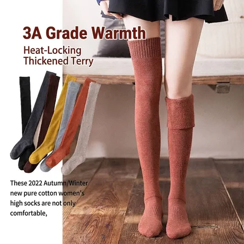 Damen Verdickte Frottee Overknee Socken Warm Einfarbig Winter Oberschenkelhohe Strümpfe