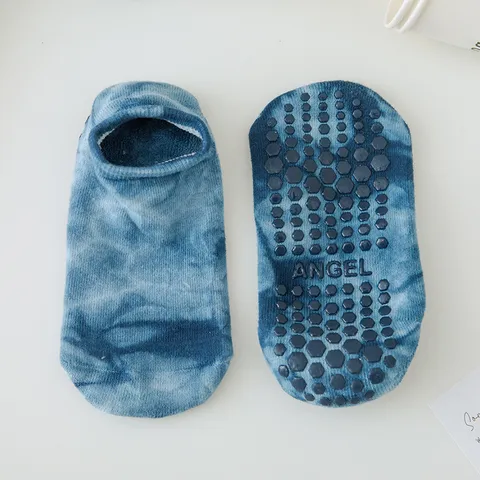 Damen Rutschfeste Yogasocken Dicke Frottee Warme Low Cut Socken Batik Pilates Sportsocken Mit Silikongreifern Alltag
