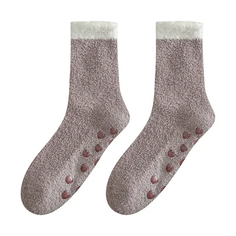 Calcetines de Suelo a Media Pantorrilla de Acrílico Rayado Minimalista para Hombre Engrosados Antideslizantes de Vellón Calor Térmico Calcetines de Dormir de Coral para Interiores para el Hogar de Invierno