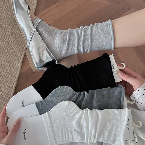 Women Simple Cotton Knitted Leg Warmers Balletcore Slouchy Stirrup Mid-Calf Socks Solid Color Breathable Footless Socks For Daily