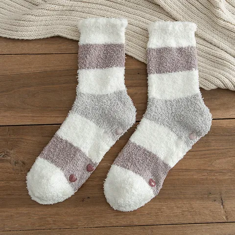 Calcetines de Suelo a Media Pantorrilla de Acrílico Rayado Minimalista para Hombre Engrosados Antideslizantes de Vellón Calor Térmico Calcetines de Dormir de Coral para Interiores para el Hogar de Invierno