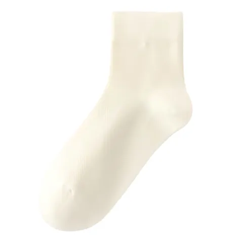 Women Minimalist Cotton Hollow Mesh Mid Calf Casual Socks Breathable Solid Color Hand Linked Seamless Toe Sweat Absorbing Socks