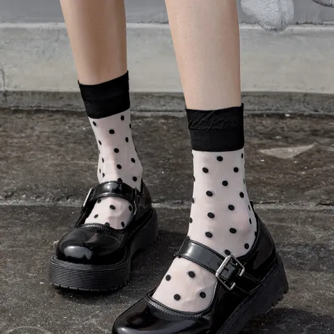 Chaussettes Courtes Mignonnes en Maille Transparente pour Femmes Bloc de Couleur Nœud Papillon Cœur Pois Floral Imprimé Minces Respirantes Printemps Été