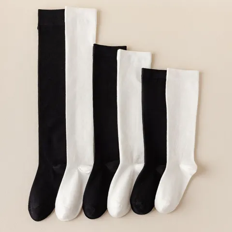 Chaussettes de Compression en Coton Couleur Unie pour Femmes Tricot Côtelé Élastique Amincissant Chaussettes Hautes Longues pour École Quotidien Fille