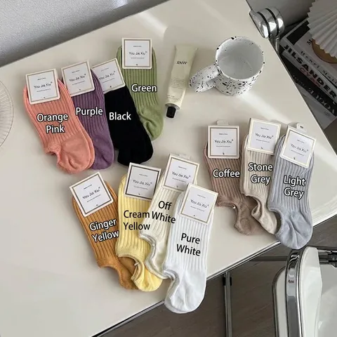 Damen Baumwolle Bootssocken Unsichtbare Flache Mund Süßigkeiten Farbe Macaron Gerippt Gestreift Atmungsaktiv Lässig Täglich