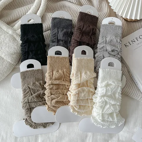 Women Winter Fleece Lined Cable Knit Leg Warmers Japanese College Style Y2K JK Boot Cuffs Solid Color Warm Foot Covers