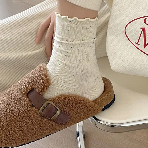 Damen Süße Japanische Art Salat Rand Crew Socken Noppengarn Kawaii Slouch Socken Baumwolle Casual Tägliche Strumpfwaren