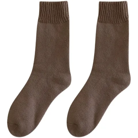 Calze da Donna Stile Giapponese Minimalista Tinta Unita Spessore Fondo in Spugna Inverno Mantenimento Calore Metà Polpaccio Calze Casual Cotone