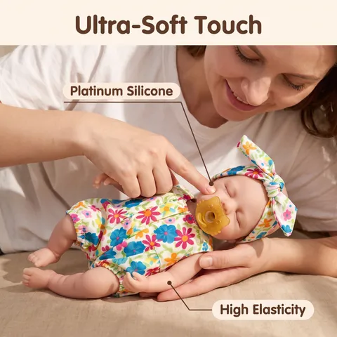 Muñeca Reborn Realista de Silicona Sólida Completa Recién Nacido Lifelike Mini Muñeca Con Atuendo Floral Diadema Chupete Juguete de Compañía Regalo