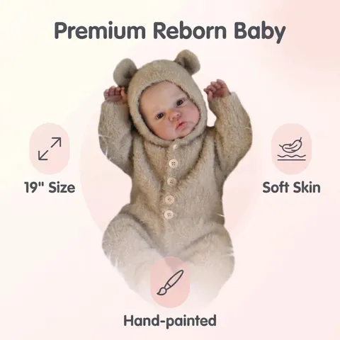 Bambola Reborn Realistica da 19 Pollici Pickle Asleep Occhi Aperti Dipinta a Mano Corpo in Stoffa con Pagliaccetto in Peluche Cammello