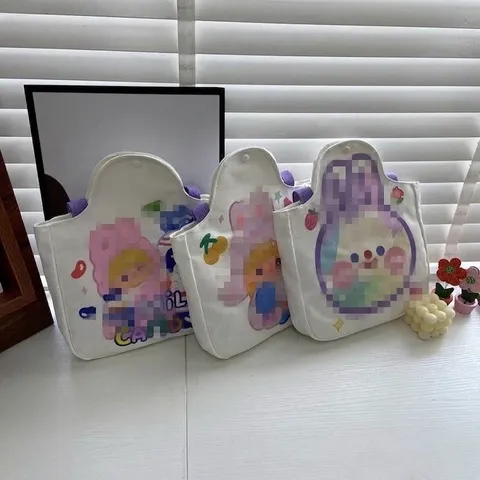 Bolso Tote de Lona de Conejo de Dibujos Animados Lindo Estilo Ins Bolso de Hombro de Gran Capacidad para Estudiantes Bolso con Estampado de Fresa Kawaii