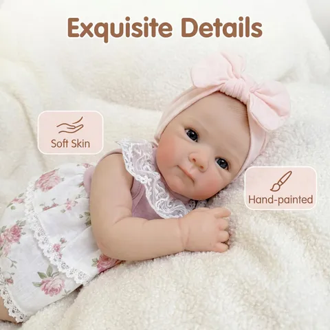 Realistic Reborn Baby Doll Hand-painted Vinyl Lifelike Bettie Doll With Lace Floral Dress Headband Soft Skin Newborn Style Doll Gift