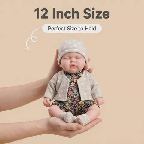 12 Inch Lifelike Silicone Baby Doll Realistic Solid Sleeping Reborn Doll With Polka Dot Floral Clothing For Kids Christmas Gift