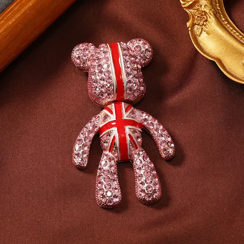 Britse Stijl Teddybeer Broche Legering Ingelegde Strass Beer Pin Union Jack Patroon Voor Vrouwen Pak Jas Sieraden