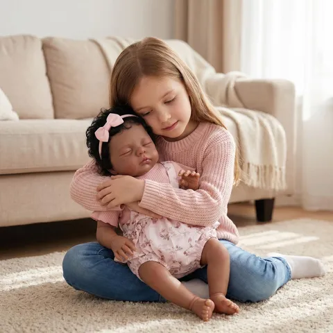 19 Inch Reborn Baby Doll Lifelike Sleeping Girl Doll With Pink Floral Romper Outfit Headband Silicone Soft Cloth Body Toy Newborn Doll Gift