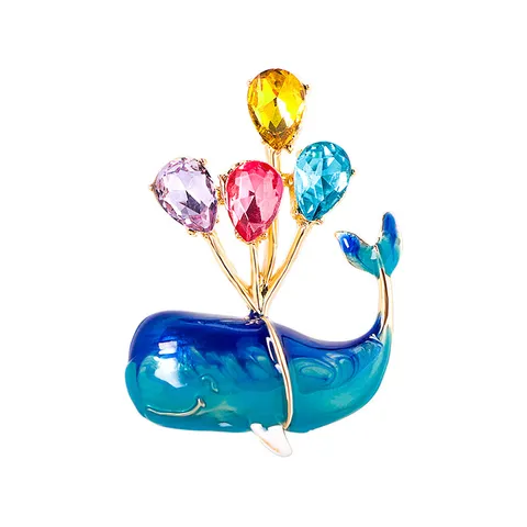 Cartoon Blue Whale Confession Balloon Brooch For Women Cute Girl Rhinestone Enamel Pin Alloy Animal Jewelry Accessories Gift