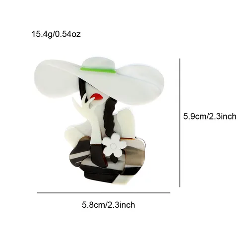 Elegante Spilla in Acetato di Acrilico con Figura di Ragazza Elegante Decorazione a Righe alla Moda Accessori per Abbigliamento Donna