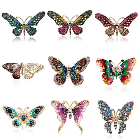 Vintage Butterfly Rhinestone Brooch Colorful Enamel Animal Insect Breastpin Pin For Women Luxury Fashion Jewelry Accessories Gift