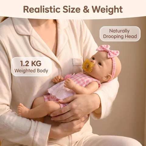 Realistic Full Body Soft Solid Silicone Reborn Baby Doll Washable Pink Plaid Outfit Bow Headband Bettie Collection For Kids Christmas Gift