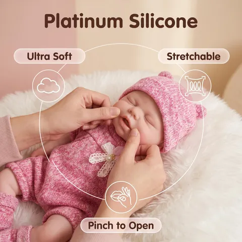 13 Zoll Vollplatin Silikon Reborn Puppe Realistische Weiche Baby Puppe Mit Rosa Strick Outfit Schnuller Geschenk Für Kinder
